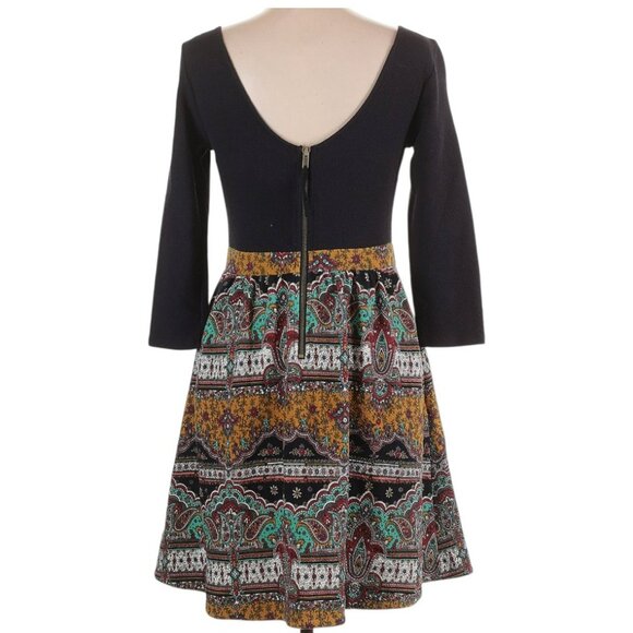 Maeve for Anthropologie Size 12 Dress Boho Black Gold Paisley Fit and Flare NWOT - Picture 2 of 4